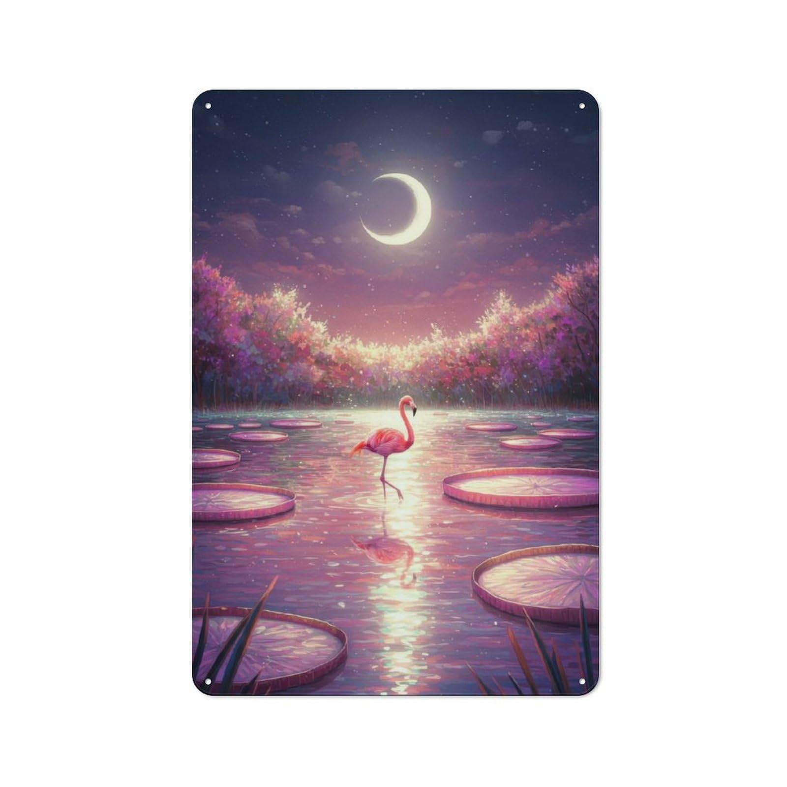 Junmoney Flamingo In A Dreamy Lily Pond Retro Tin Sign 30X20cm For Garden Room Or Summerhouse, A Housewarming Gift For Garden Room Decor Fans
