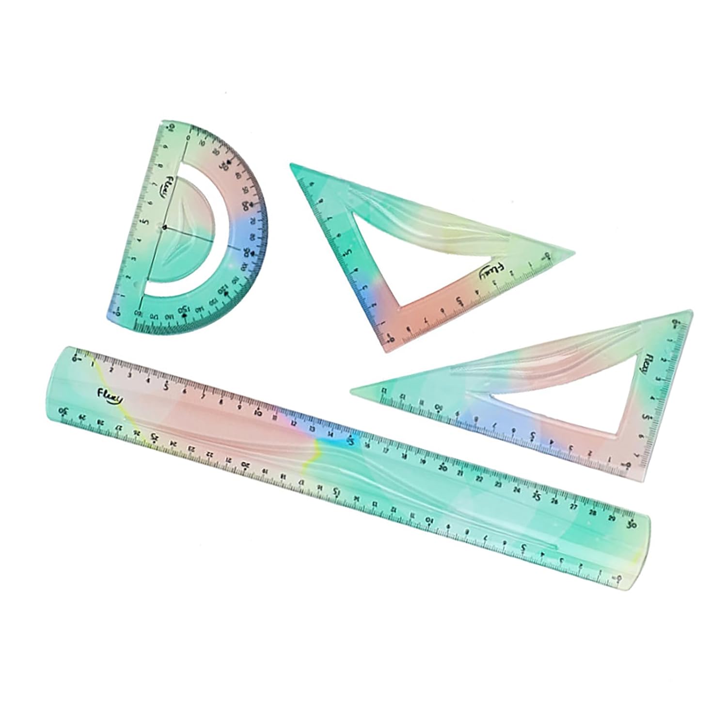 4Pcs Foldable Rulers with Triangle Ruler Protractor Straight Rulers Flexible Ruler