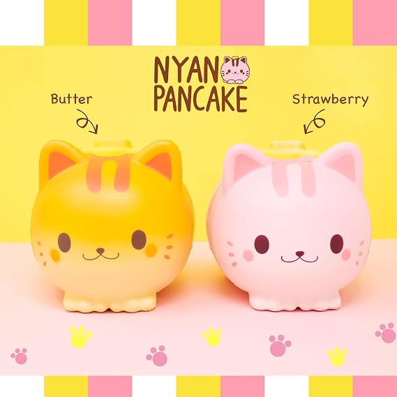 iBloom Nyan Pancake Cat Slow Rising Squishy Toy (Strawberry & Bread, 5.9 Inch, 2 Pieces Set) [Birthday Gift Box, Party Favors, Gift Basket, Stress Relief Toys for Kids, Adults]