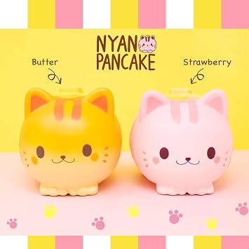 iBloom Nyan Pancake Cat Slow Rising Squishy Toy (Strawberry & Bread, 5.9 Inch, 2 Pieces Set) [Birthday Gift Box, Party Favors, Gift Basket, Stress Relief Toys for Kids, Adults]
