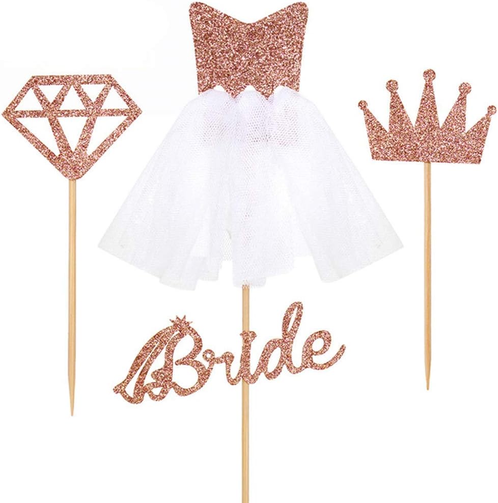 Party with Emma Bride To Be 12pcs Cake Topper Sparkling Glitter Rose Gold Bride To Be Diamond Ring Wedding Dress Cupcake Toppers for Engagement Wedding Bachelorette Bridal Shower
