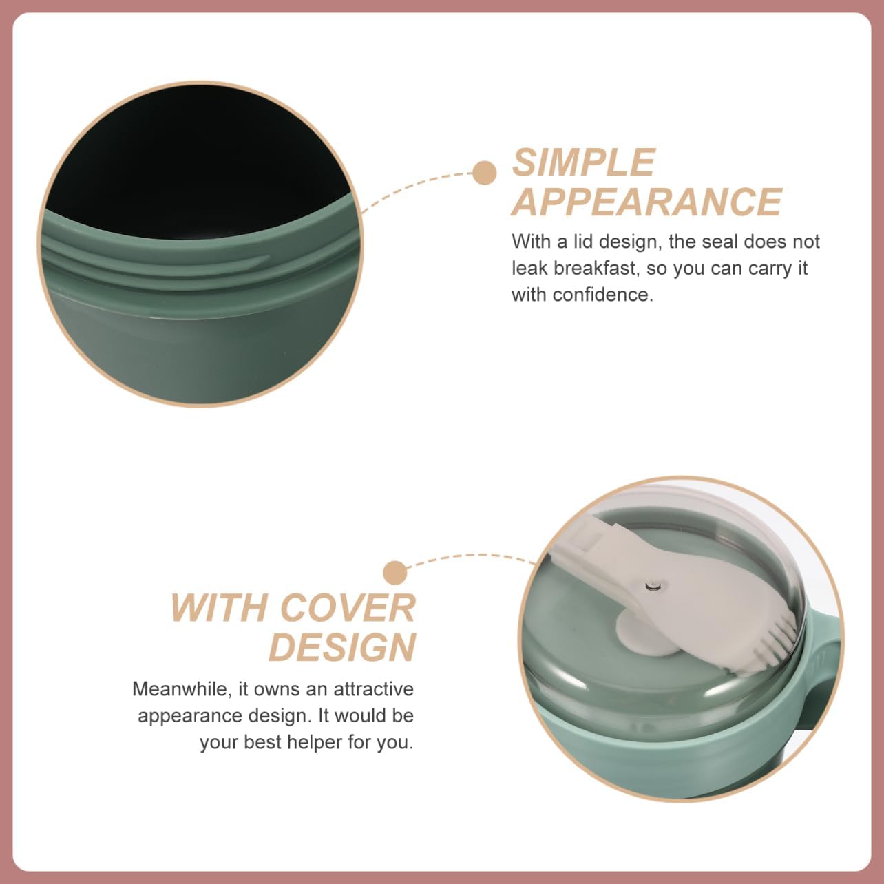 PRETYZOOM 3sets Covered Oatmeal Breakfast Cup Spoon Portable Cereal Container for Go Meals Leak Design Microwave Safe Two Green Option