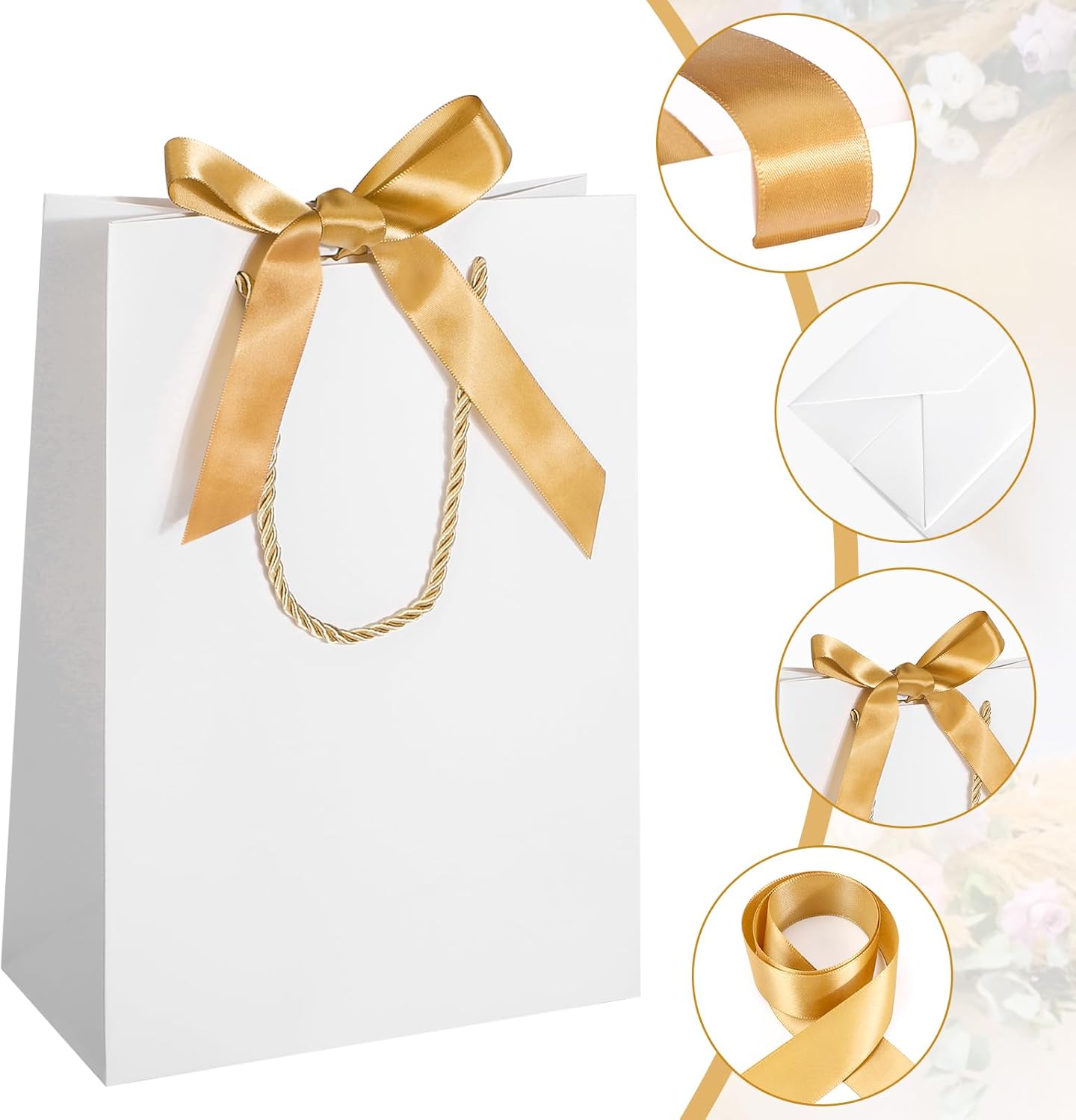 EUSOAR Thank You Gift Bags with Ribbons, 25pcs 7.8"x3.9"x11" White Party Favor Bags with Handle, Gift Retail Wrapping Treat Bags Bulk for Wedding Baby Shower Birthday Anniversary Business