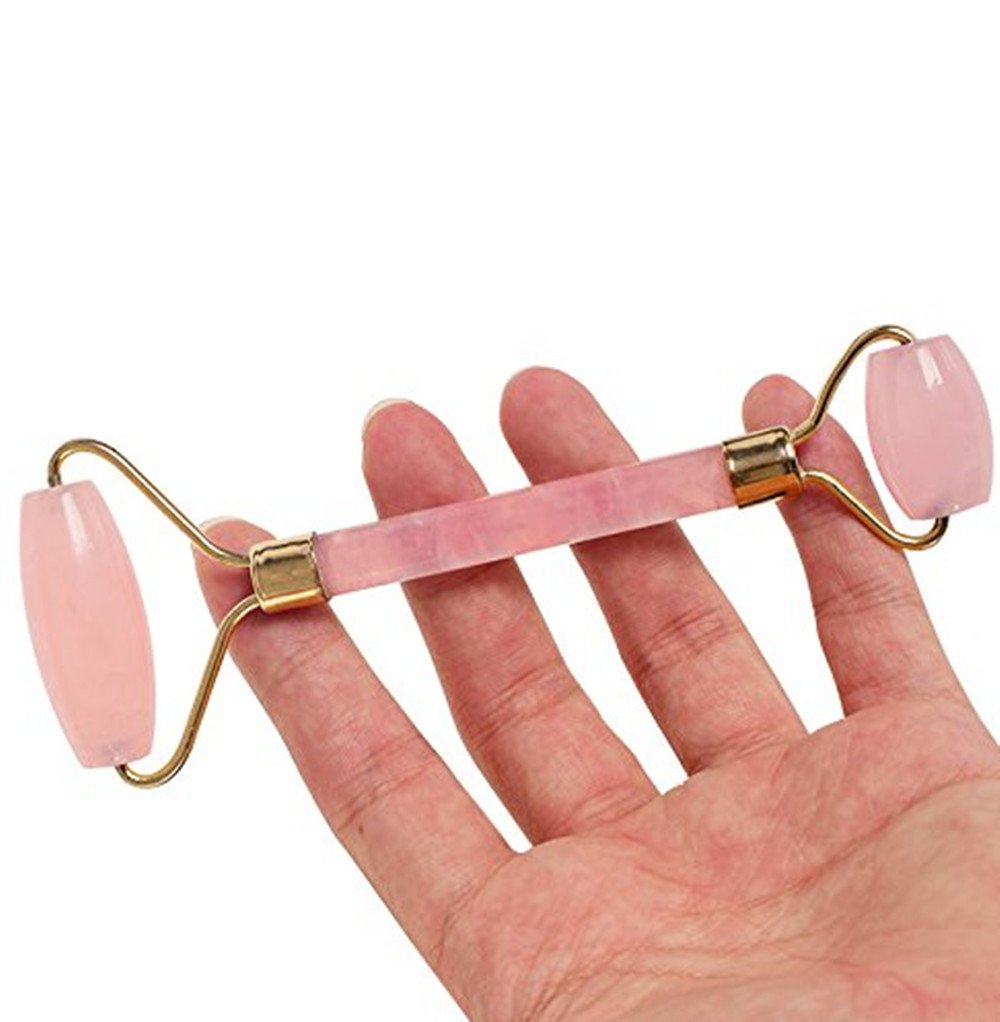Masajeador de doble rodillo de cuarzo para rostro, antienvejecimiento, para rostro, gemas 100 % naturales con herramienta de masaje para raspar gua, rejuvenecimiento de la piel del