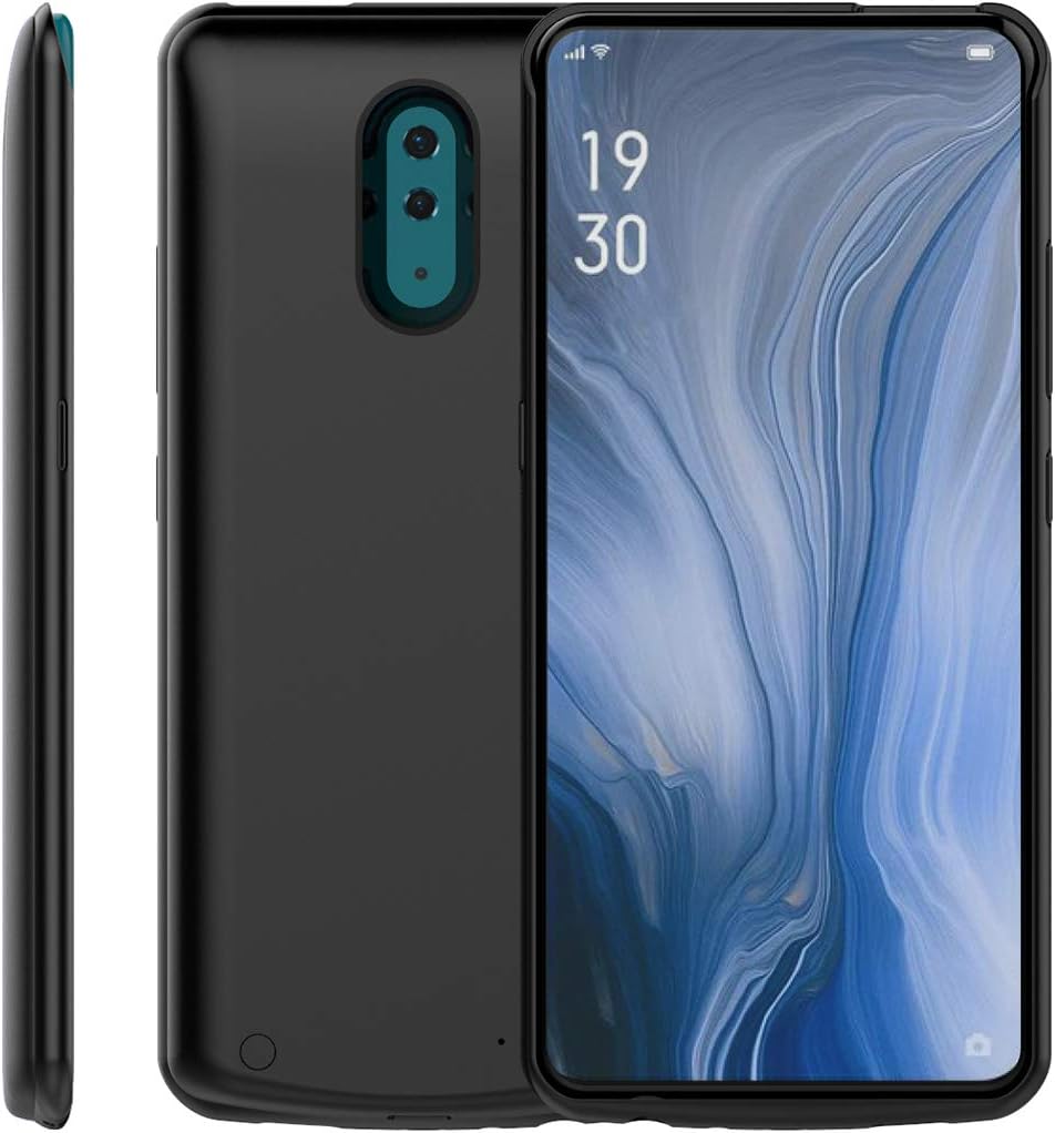 Rngqun Battery Case for Oppo Reno Z 6500mAh Battery, Rechargeable Battery Charging Case,Ultra Slim External Charger Case Portable Backup Power Bank for Oppo Reno Z 6500mAh Battery,Black