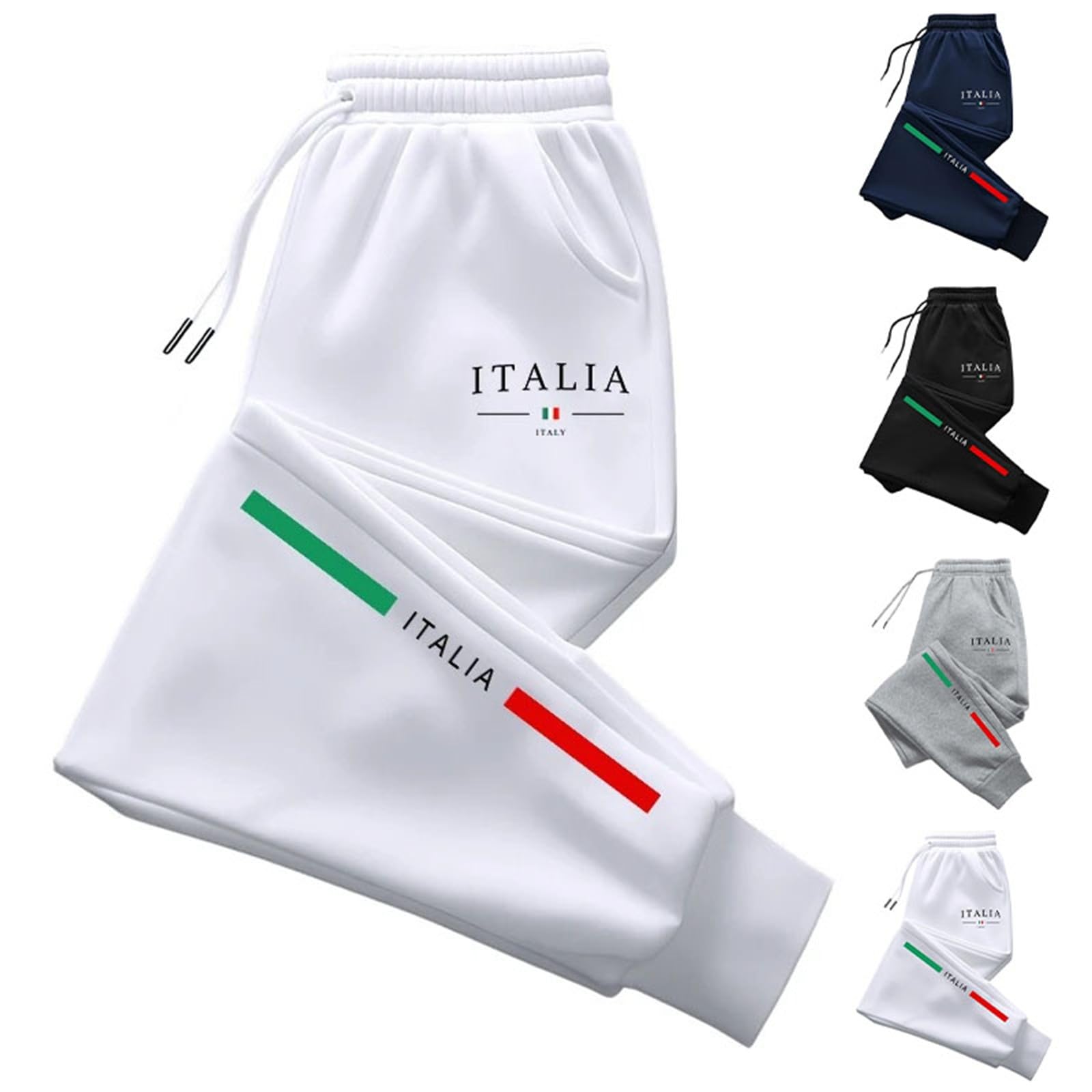 Pantalon de sport pour homme - Pantalon de survêtement long - Motif drapeau italien - Imprimé - Pantalon de jogging d'extérieur - Taille haute avec lacets - Pantalon pour homme - Grande