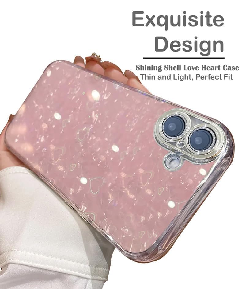 Image of mobistyle Silicone Designed for iPhone 16 Plus | Camera Lens Protection |Heart Pattern Print Design for Women Teen Girls Phone Back Cover Case (Heart Pink)
