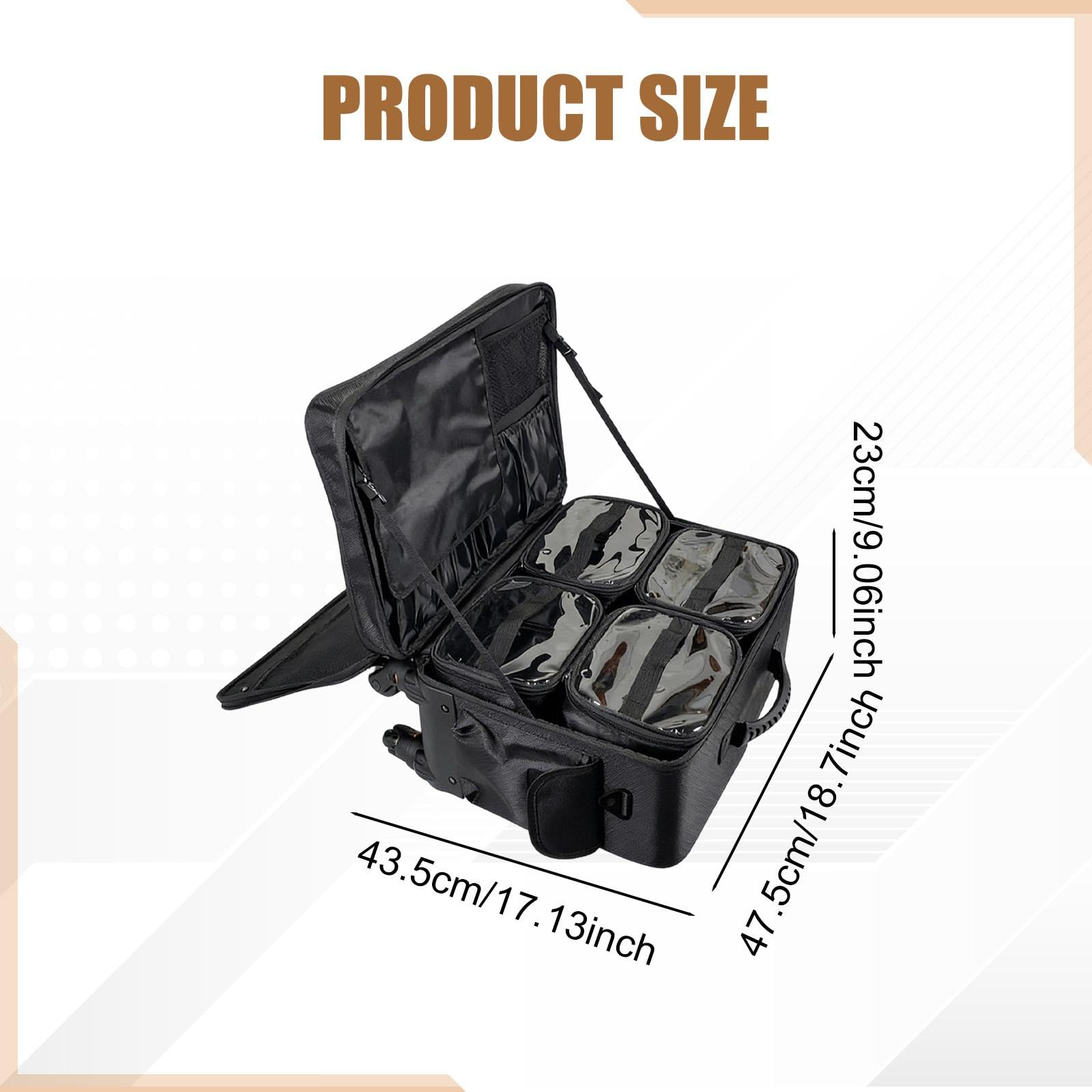 Maletín de Maquillaje con Ruedas Carrito Trolley Estuche Cosmético Bolsa de Viaje con Compartimento para Brochas Y Cubierta Transparente Divisores con