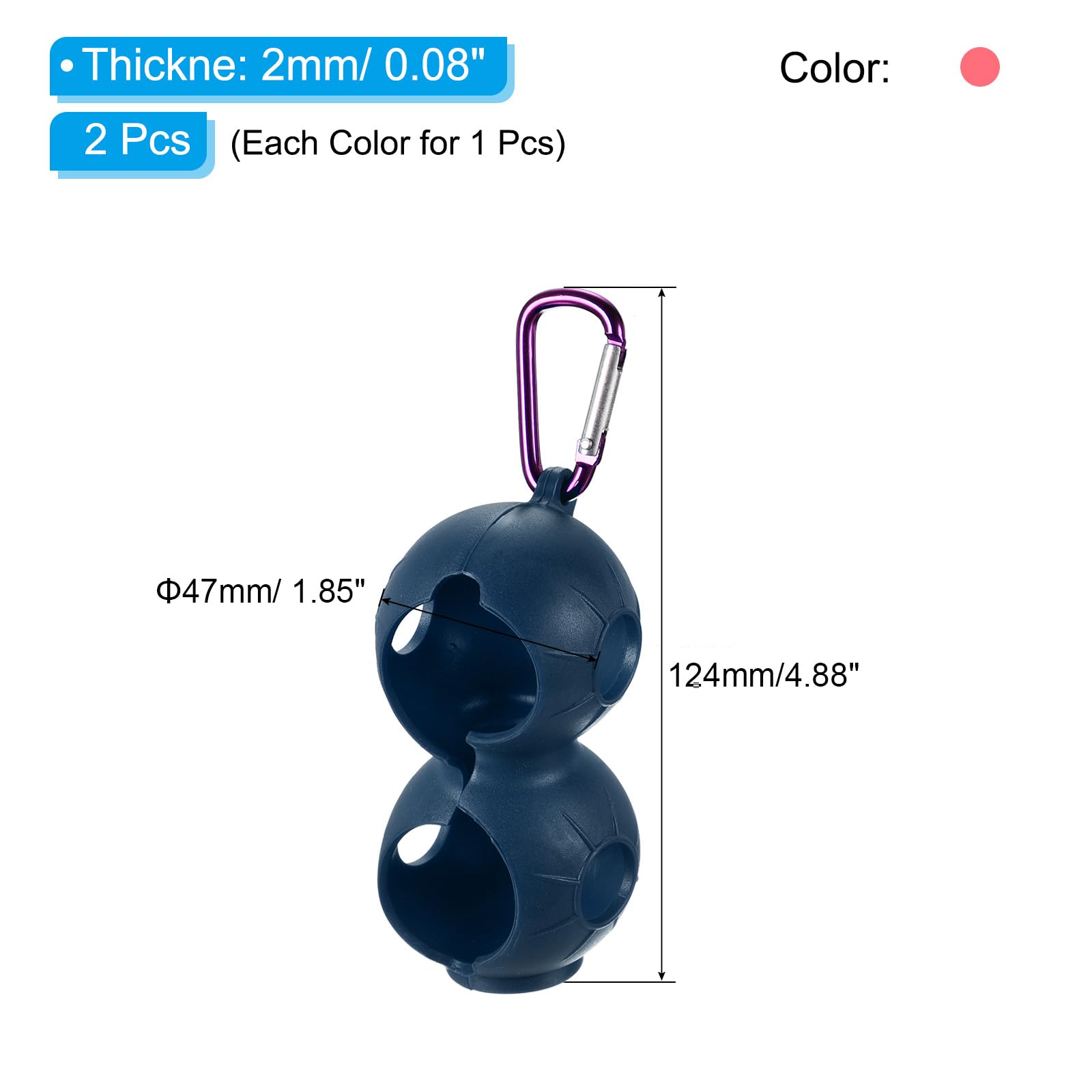 PATIKIL Golf Ball Holder, 2 Pack Silicone 2 Balls Carrier Protective Portable Sleeve with Buckle for Golf Bag Belt Pink, Blue - Image 2