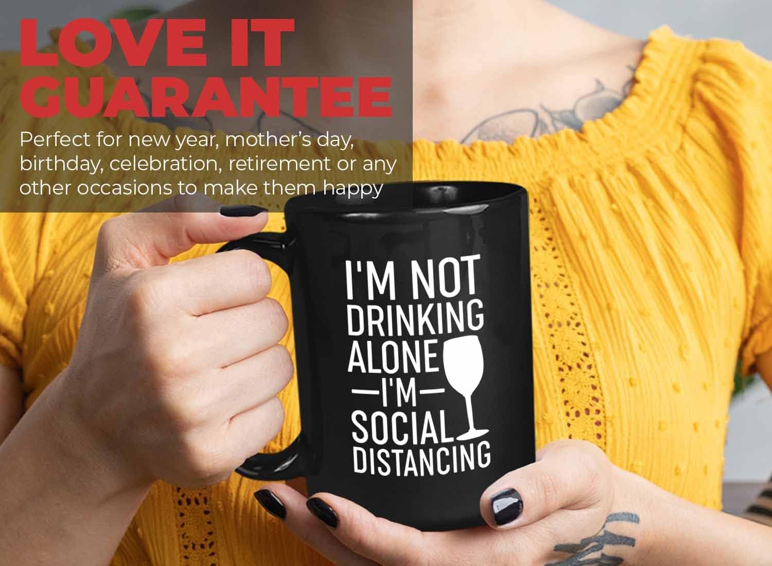Bubble Hugs Not Drinking Alone Mug 15oz Black - Funny Introvert Coffee Mug, Introvert Friends Mug - Loner Friends Sarcastic Socialize Quiet Shy Person Jokes