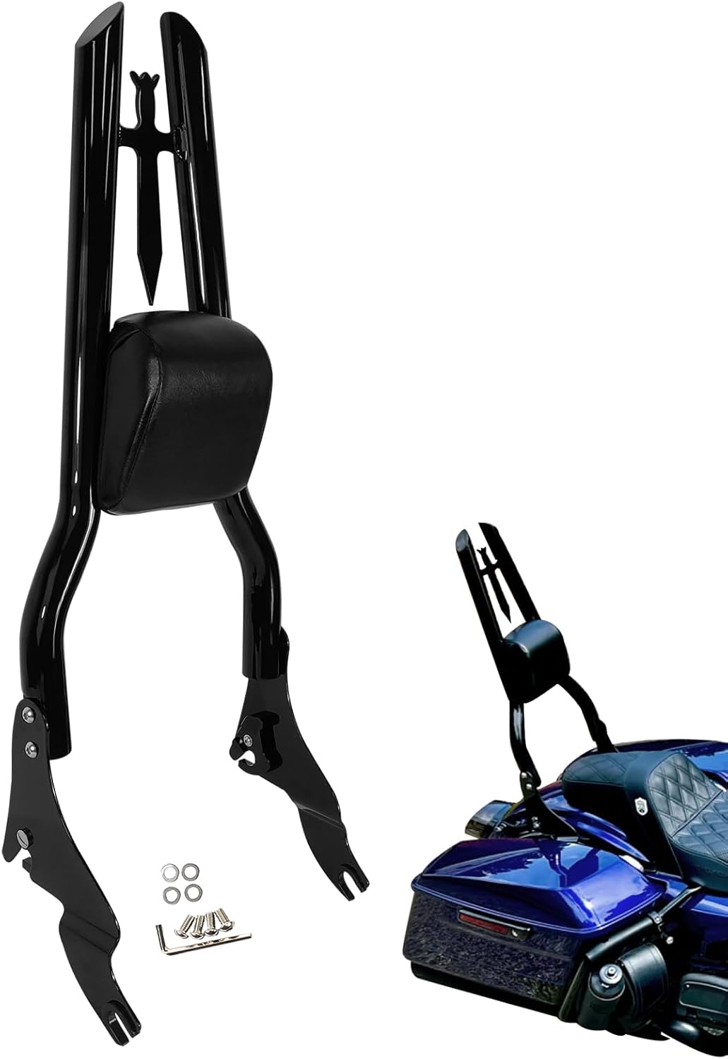 Detachable 29" Height Sissy Bar Passenger Backrest Rear Pad Compatible for Harley Touring 97-08 Road King Street Glide Road Glide Electra Glide Equipped with Required Docking Kits Chrome