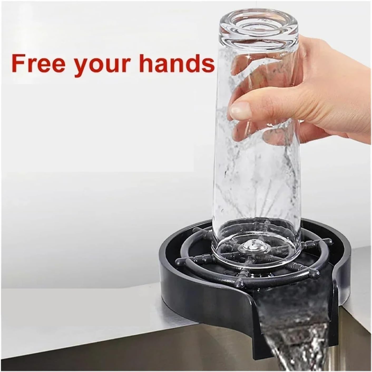 Glass Cup Washer - Automatic Kitchen Sink Rinser for Coffee Cups, Milk Bottles, and Tea Cups(Black)