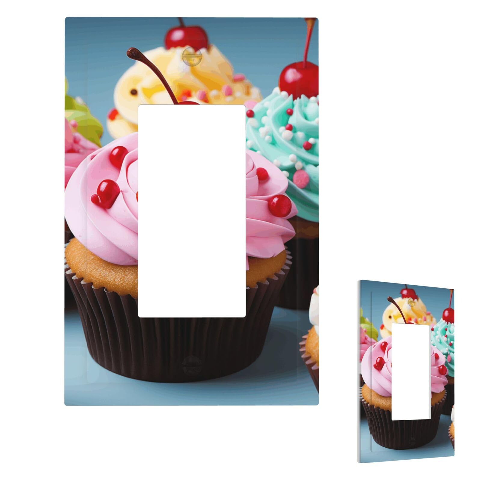 Fekiloot 1 Gang Cupcake Wall Plate Cover Modern Decorative Light Switch Cover Unbreakable Receptacle Outlet Covers For Living Room Bedroom Home Decor