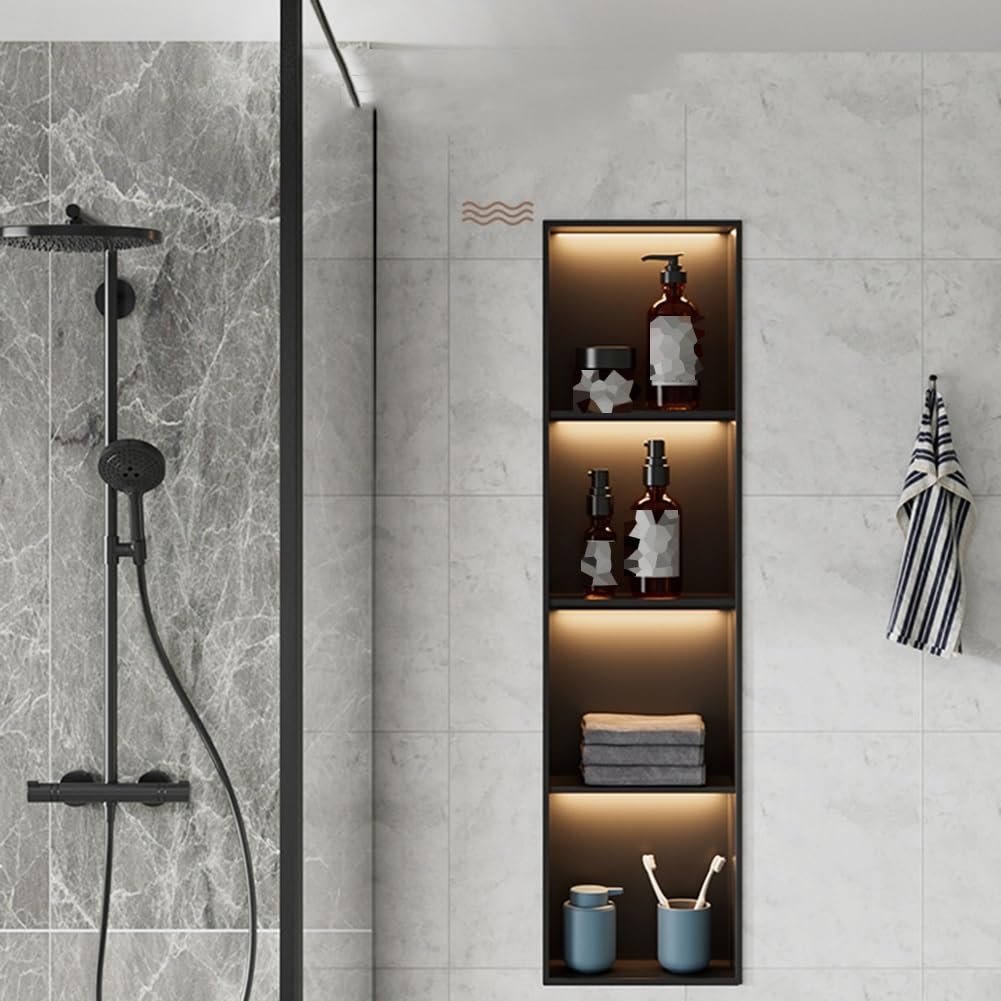 Estante de ducha de acero inoxidable, impermeable, para champú y artículos de tocador, fácil instalación, color negro, 32 x 12 x 12,5 cm, para ahorrar espacio