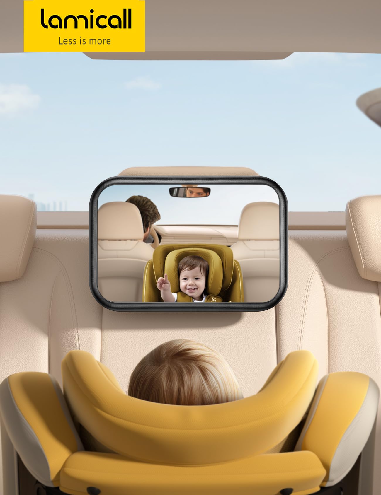 Lamicall Specchietto Retrovisore Bambini - [2025 Gancio Triangolo] 100% Infrangibile, 360° Rotazione e 45° Inclinabile, con 175° Visione Chiara, Specchio Auto Neonato Sedile Posteriore Super Stabile