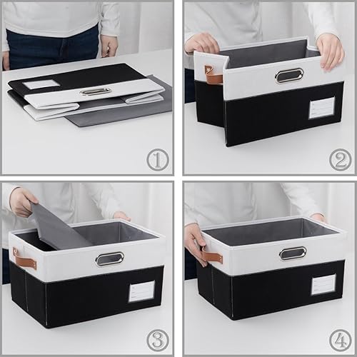 Miniatura 5 de PRANDOM Contenedores plegables de almacenamiento con asas paquete de 3 cajas de almacenamiento plegables de tela, canastas con asas para armario,