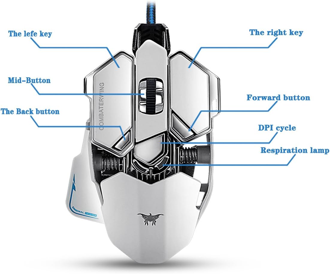 Gaming Mouse 4800 DPI Aluminum Base, 10 Buttons, RGB LED Professional Programmable USB Wired Gaming Mice for PC Laptops Computer