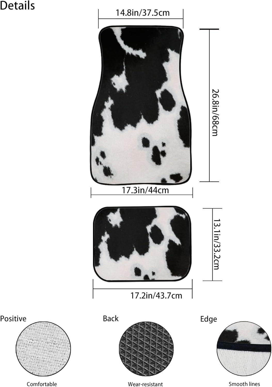 Cow Print Car Floor Mats Carpet Universal Abstract Cow Fur Black White Print Farmhouse Animal Skin Texture Floor Mats for Cars Vehicle Front Rear Foot Rugs Cute Car Accessories for Trucks - Image 7