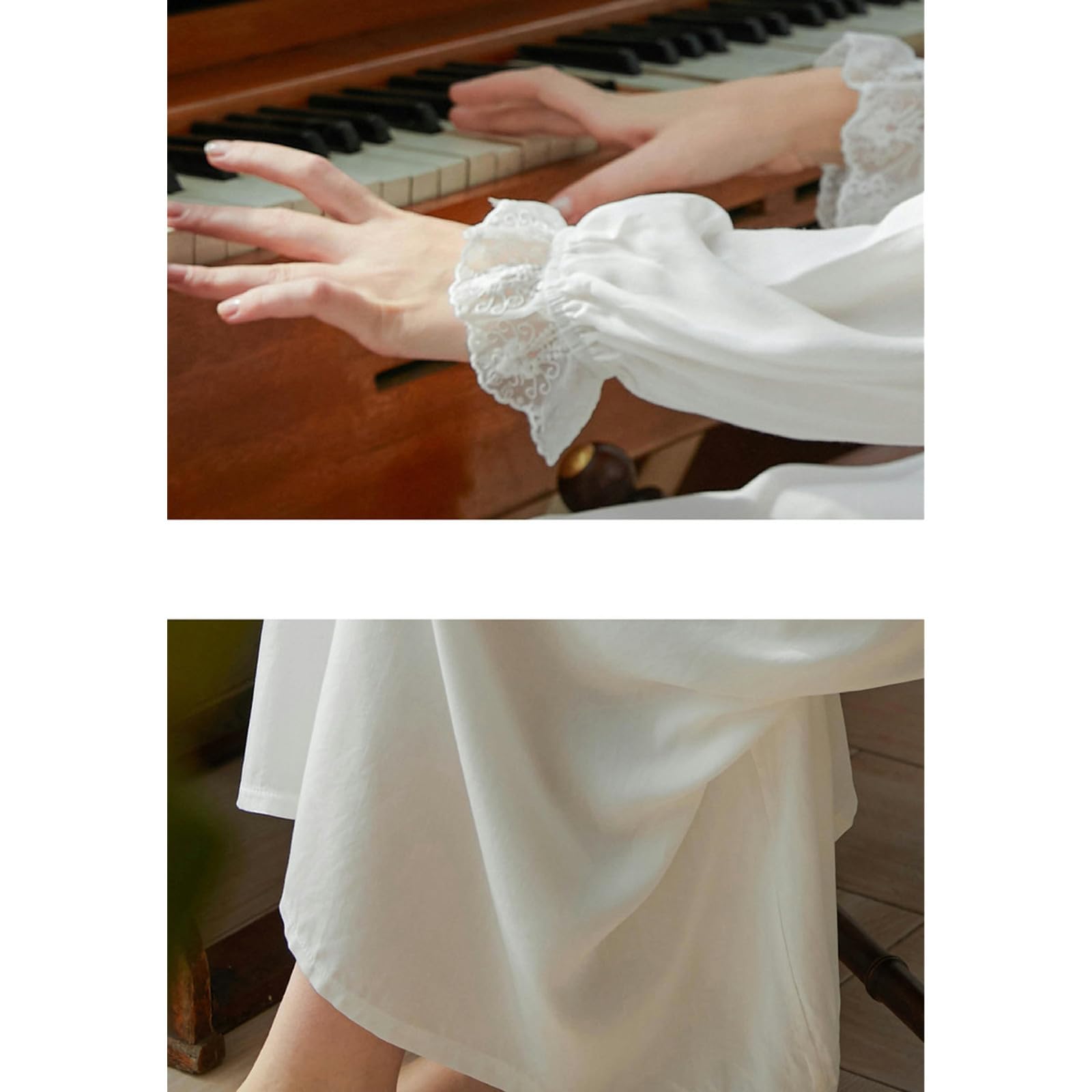 Camicia Notte Donna Nightdress A Maniche Lunghe per Donne Spring Princess Lace Vesti di Cotone A V-Neck Long Autunno Autunno-Manica Lunga-s