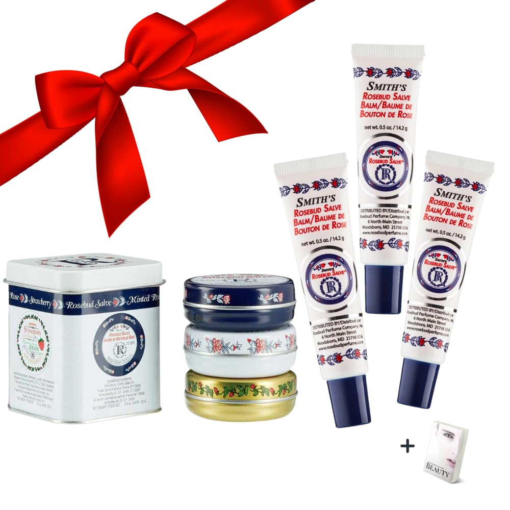 Rose bud Salve - Collectors Lavish Layers 3x Set & 3x Rosebud Trio Lip Balm - Original Salve, Minted Rose, Strawberry Lip Balm & Trio Lip Gloss Tubes - Christmas Gift Set with Ebook