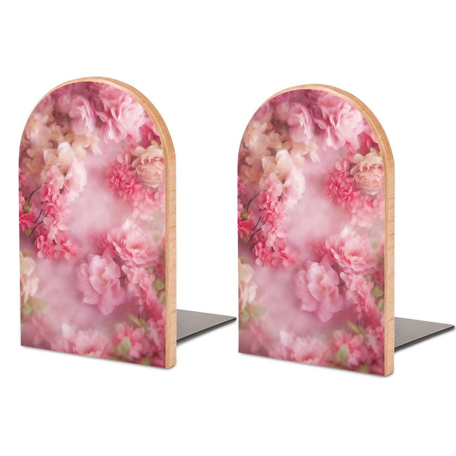 Serre-livres en bois pour livres lourds avec motif de fleurs florales pour étagère de bureau
