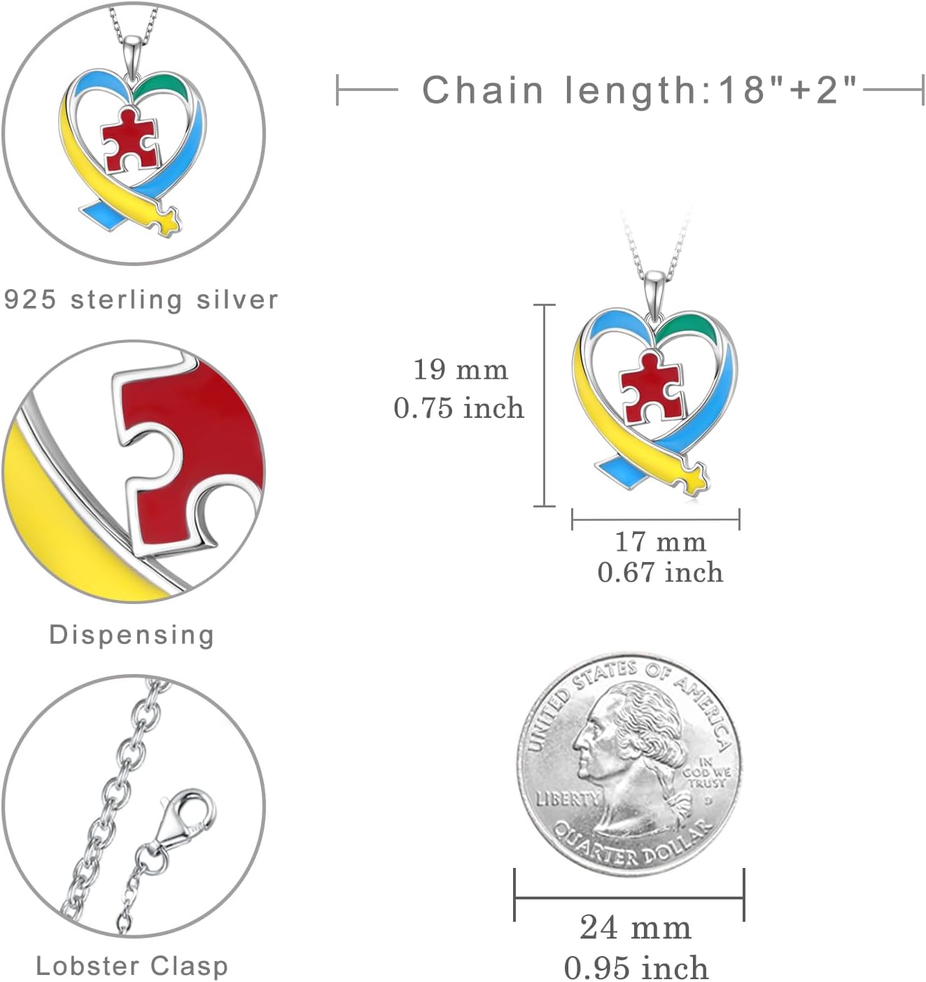 Autism Awareness Necklace 925 Sterling Silver Autism Puzzle Piece Necklace Autism Awareness Jewelry Gifts for Women