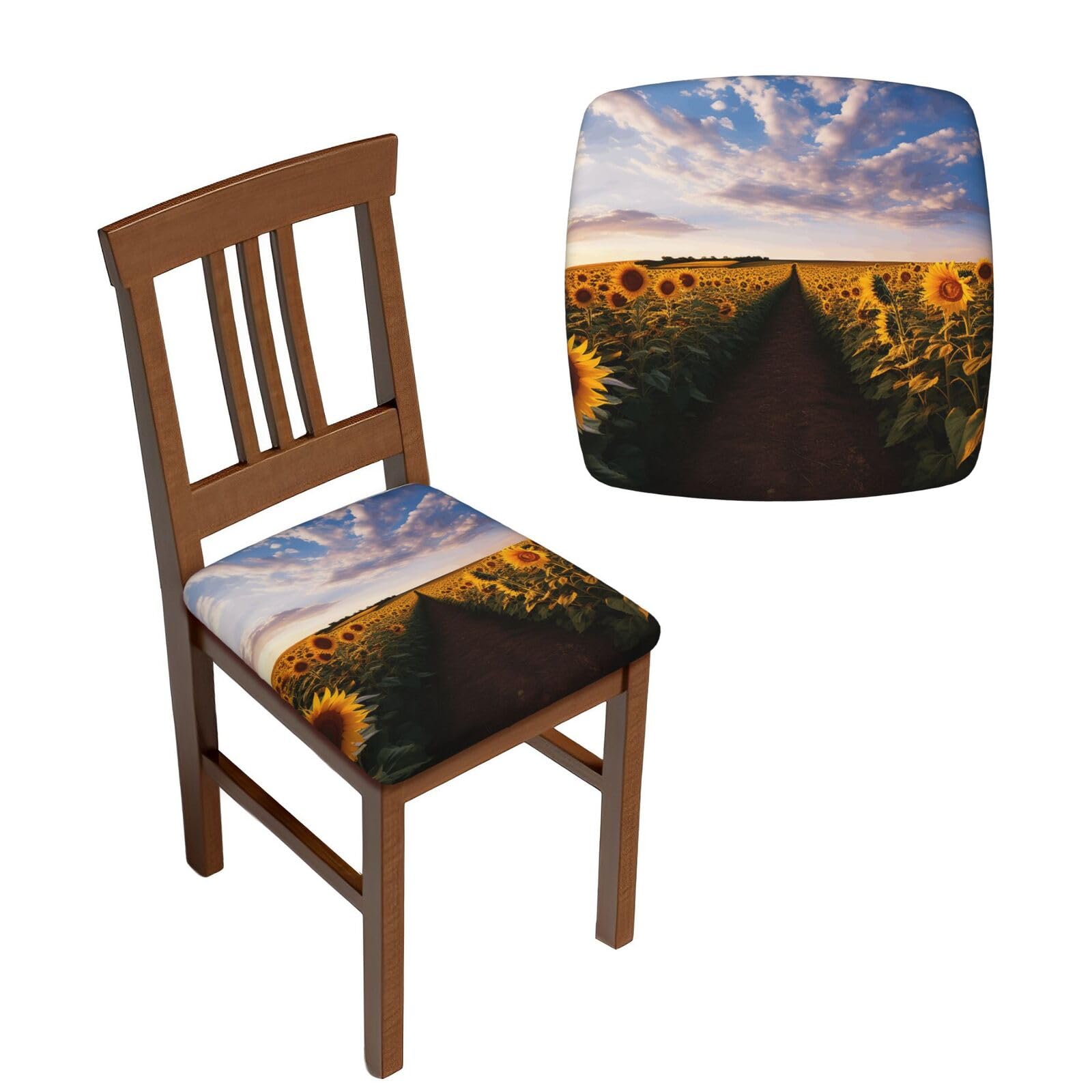 NONHAI 6PCS Dining Chair Seat Covers Set Field of Blooming Sunflowers Stretch Removable Chairs Covers Washable Seat Cushion Slipcovers Protector for Dining Room Kitchen Chairs