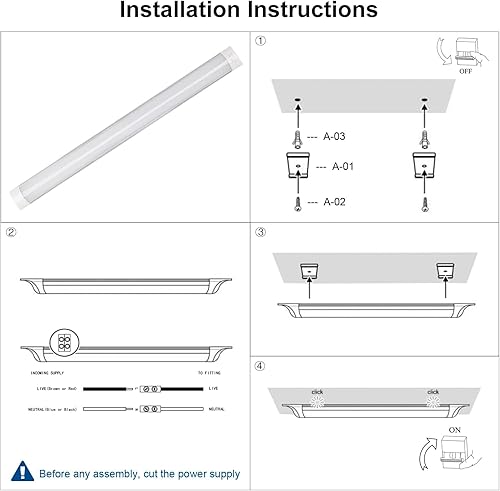 Miniatura 12 de Paquete de 8 luces LED de listón de 4 pies, luz ultrafina montada en superficie de techo, 40 W, 4000 K, IP20, lámpara de techo LED para garaje