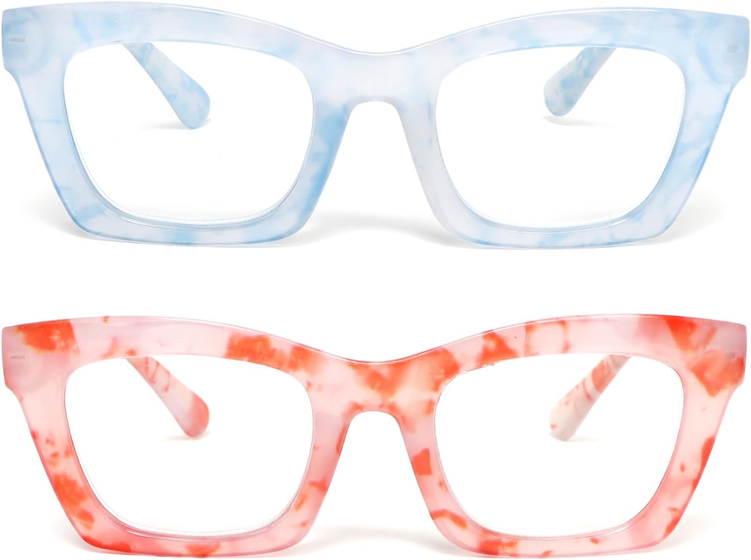 KoKoBin 2 Pack Oprah Style Reading Glasses for Women Blue Light Blocking, Cute Oversized Square Computer Readers Spring Hinge