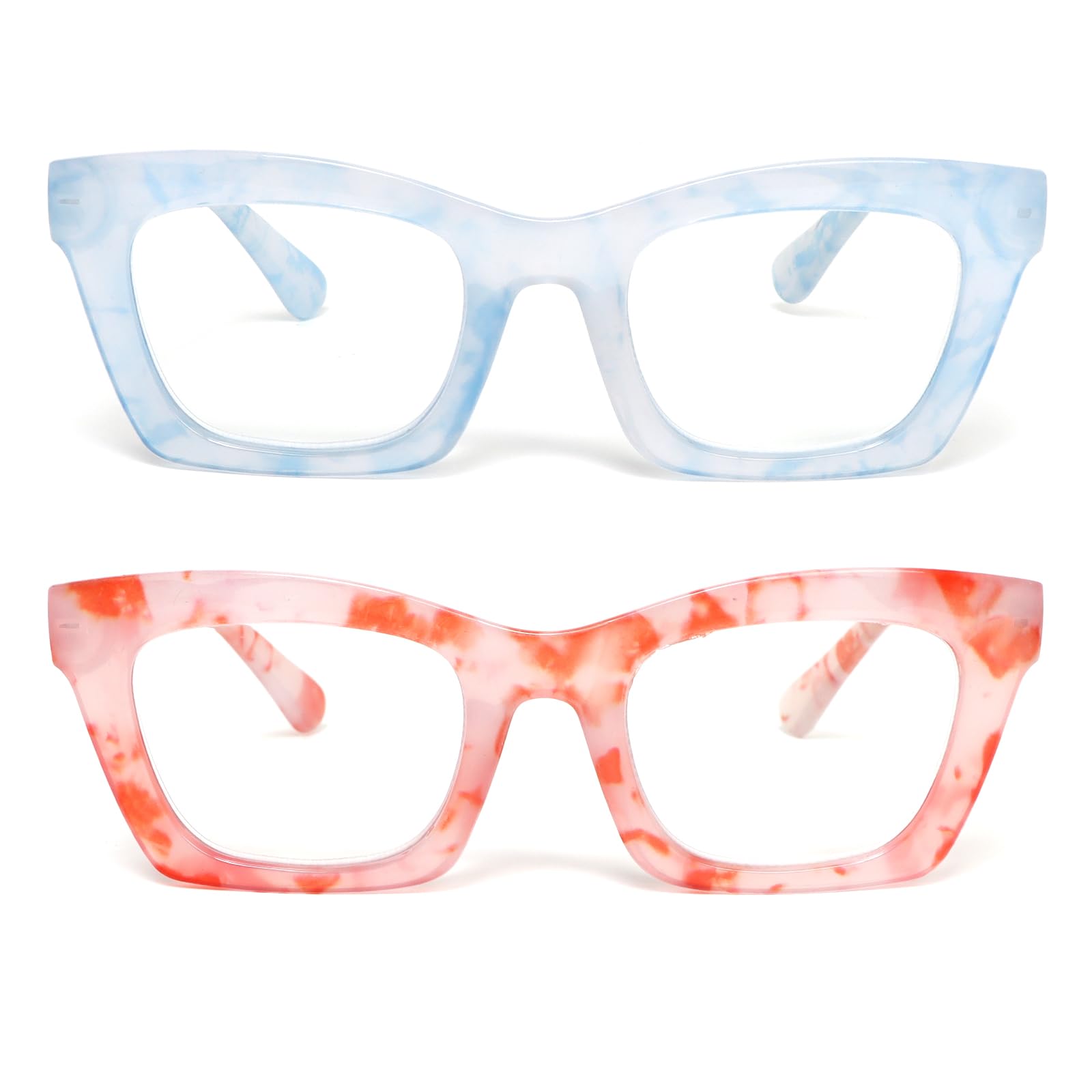 KoKoBin 2 Pack Oprah Style Reading Glasses for Women Blue Light Blocking, Cute Oversized Square Computer Readers Spring Hinge