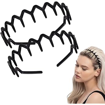 Pack of 2 Zigzag Headbands Non-Slip Black Comb Hair Bands