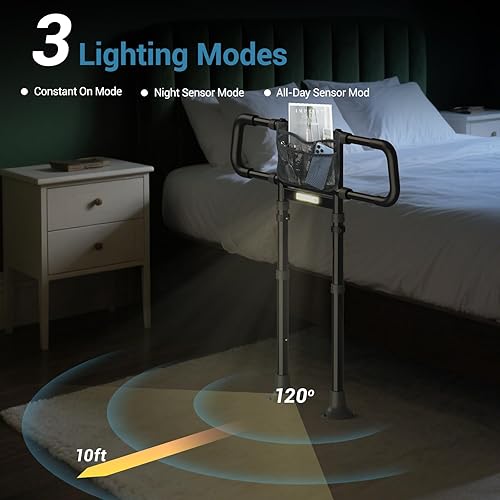 Miniatura 5 de Rieles de cama para adultos mayores rieles ajustables de asistencia de noche con bolsillos de almacenamiento, capacidad de gravedad de 400 libras,