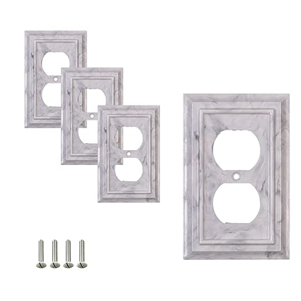 Pack of 4 Wall Plate Outlet Switch Covers by SleekLighting | Classic Marble Architecture Wall plates| Variety of Styles: Decorator/Duplex/Toggle/Blank/& Combo | Size (1 Duplex)