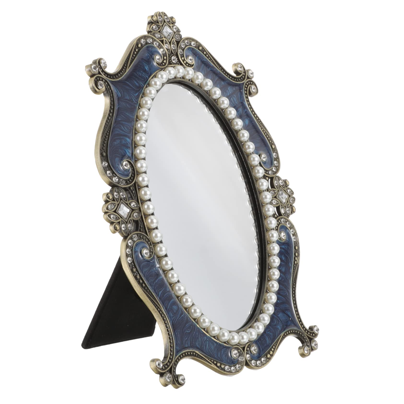 Mipcase Specchio Da Tavolo Elegante Con Cornice e Dettagli Perle e Diamanti Specchio Retro Per Trucco Da Scrivania Accessorio