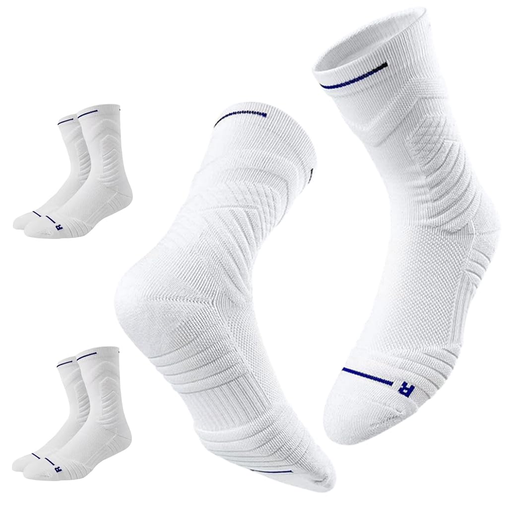 PROBEROS® 3 Pairs Sport Socks for Men Women, Anti-Slip Cushioned Athletic Sports Socks, Thickened Heel & Toe, Breathable Mesh, Specific, Gym, Basketball, Football, All Ocns, White-image-32