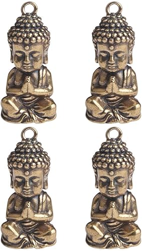 Miniatura 9 de Yardwe 4 piezas de latón antiguo Buda llavero colgante, mini figura de Buda para decoración del hogar, adorno de jardín de meditación, dorado