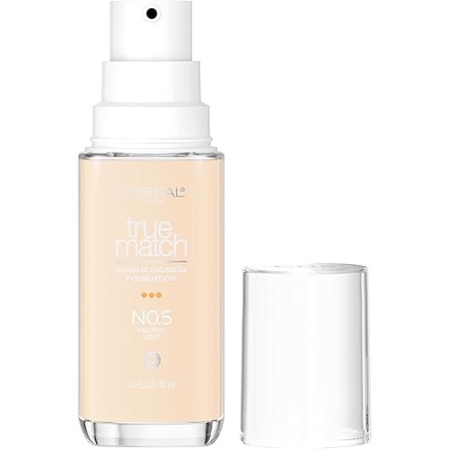L'Oreal Paris True Match Base supermezclable, maquillaje líquido de cobertura media, N0.5, ligero, 1 onza líquida