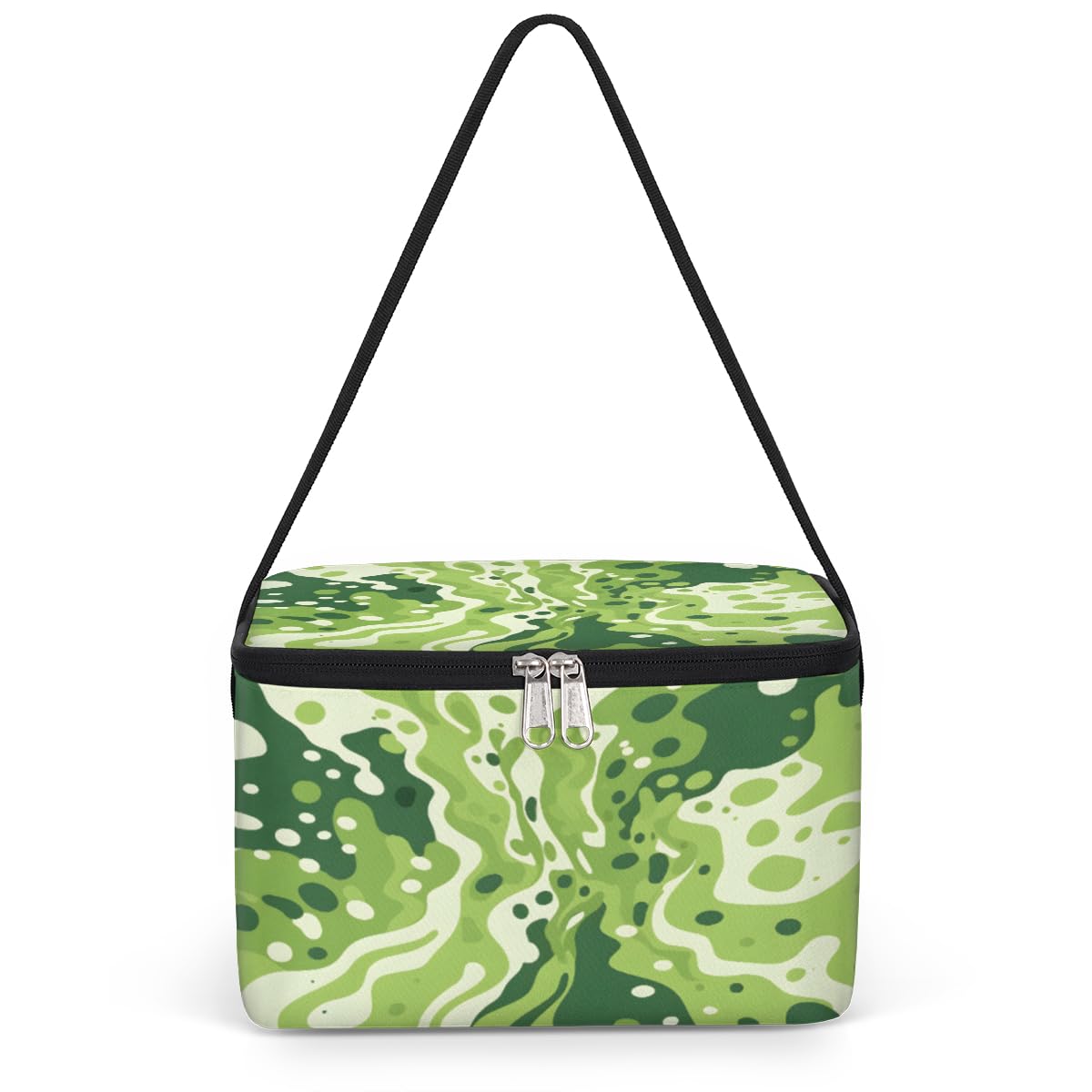 Fashion Camouflage Green Lunch Bags for Women Men 9 Cans, Hot & Cold Food Delivery Bag Insulated Grocery Bag Insulated Lunch Box Camo Pattern Cooler Bag for Office Work Picnic Beach