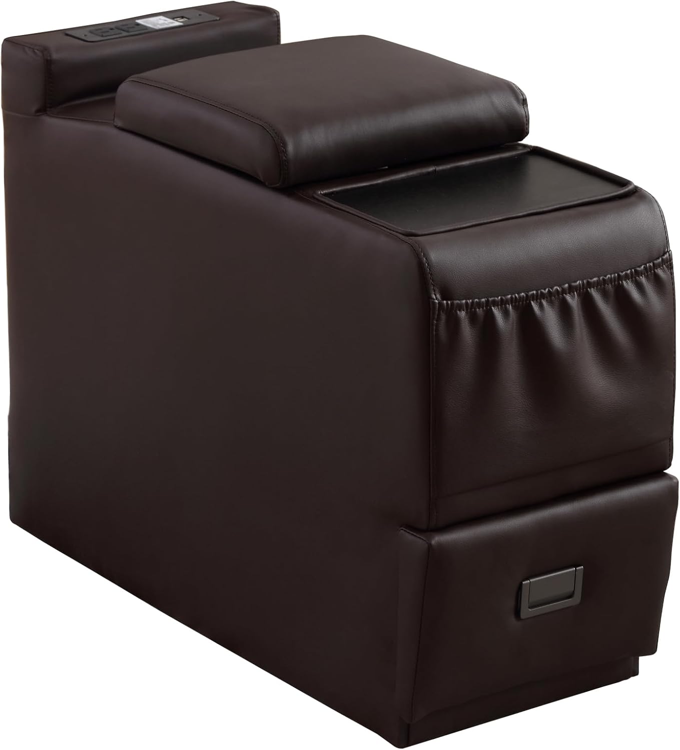 IPKIG Recliner Side Table End Table Console with Drawer, USB Charge Ports and Built-in Outlets (Brown)