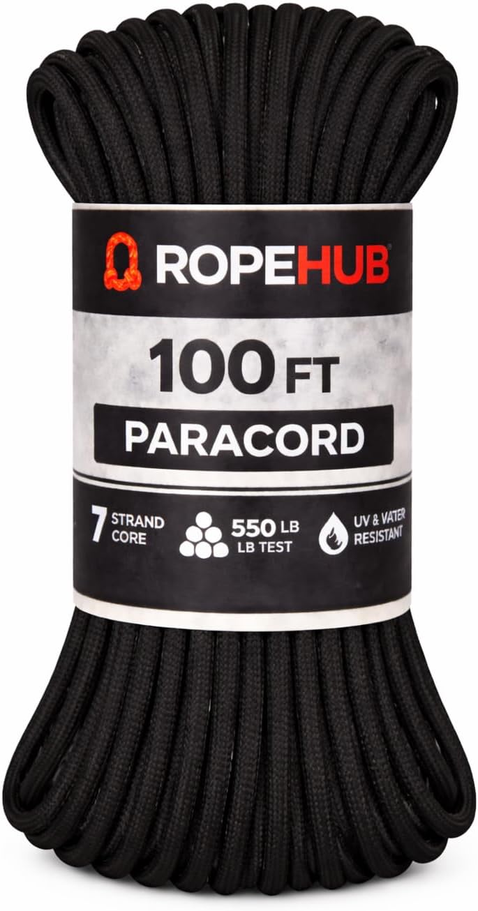 RopeHub 550 Paracord – 7 Strand Core Nylon Parachute Cord, 550 lb Test – Durable Utility Cord for Camping, Survival, DIY, Gear, Tents, Tarps – Multiple Colors & Lengths