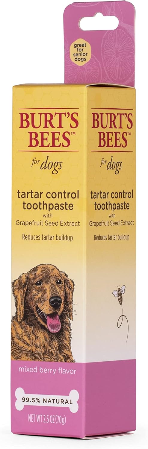 Burt's Bees for Dogs Tartar Control Toothpaste for Dogs with Grapefruit Seed Extract | 99.5% Natural Dog Toothpaste for Tartar Control in Mixed Berry Flavor | Tartar Control Dog Toothpaste, 2.5 Oz : Everything Else