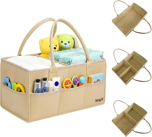 Miniatura 9 de Feagar Organizador de pañales para bebé, 15 pulgadas, grande, 2 paquetes con 8 bolsillos y 2 divisores, cesta de almacenamiento portátil para Caqui