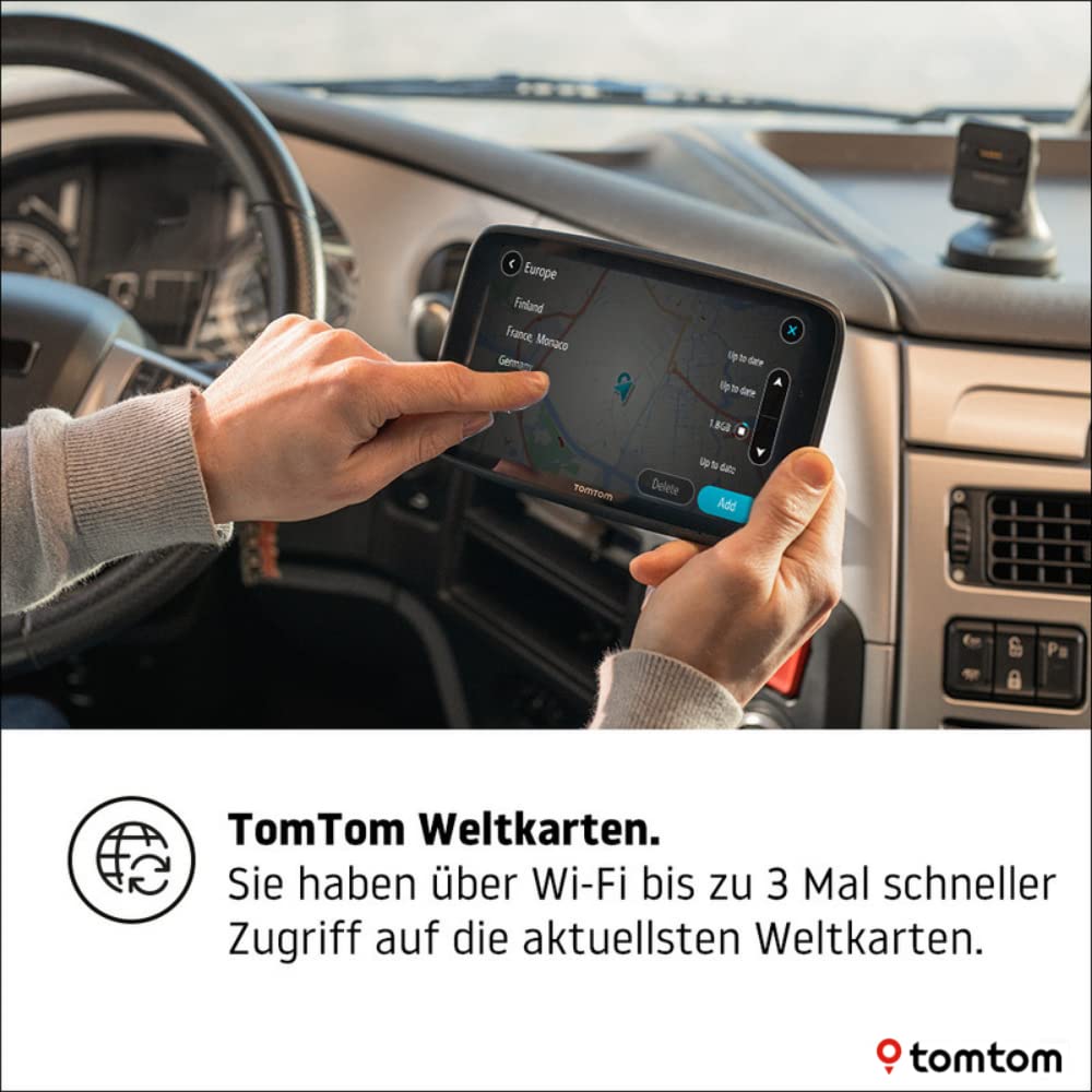 TomTom LKW Navigationsgerät GO Expert (7 Zoll HD-Bildschirm,Routen für große Fahrzeuge, Stauvermeidung dank TomTom Traffic, Weltkarten, Warnungen zu Beschränkungen, schnelle Updates über WiFi) Schwarz
