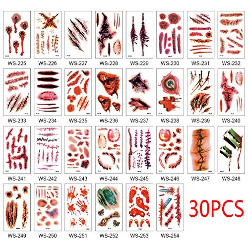 30 Fogli Tatuaggi Cicatrice Temporanei Per Feste In Maschera Per Feste In Maschera, Scherzo, Decorazioni, Orrore Realistico Finto Sanguinante Ferita Punto Cicatrice Cicatrice Kit Per Adulti Bambini