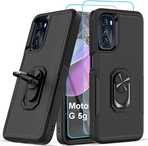 Moto G 5g 2022 Case - Flowhale Moto G 5g 2022 Case with 2 PCS Tempered Screen Protector Moto G 5g 2022 Case with 360 Rotatable Ring Holder Kickstand