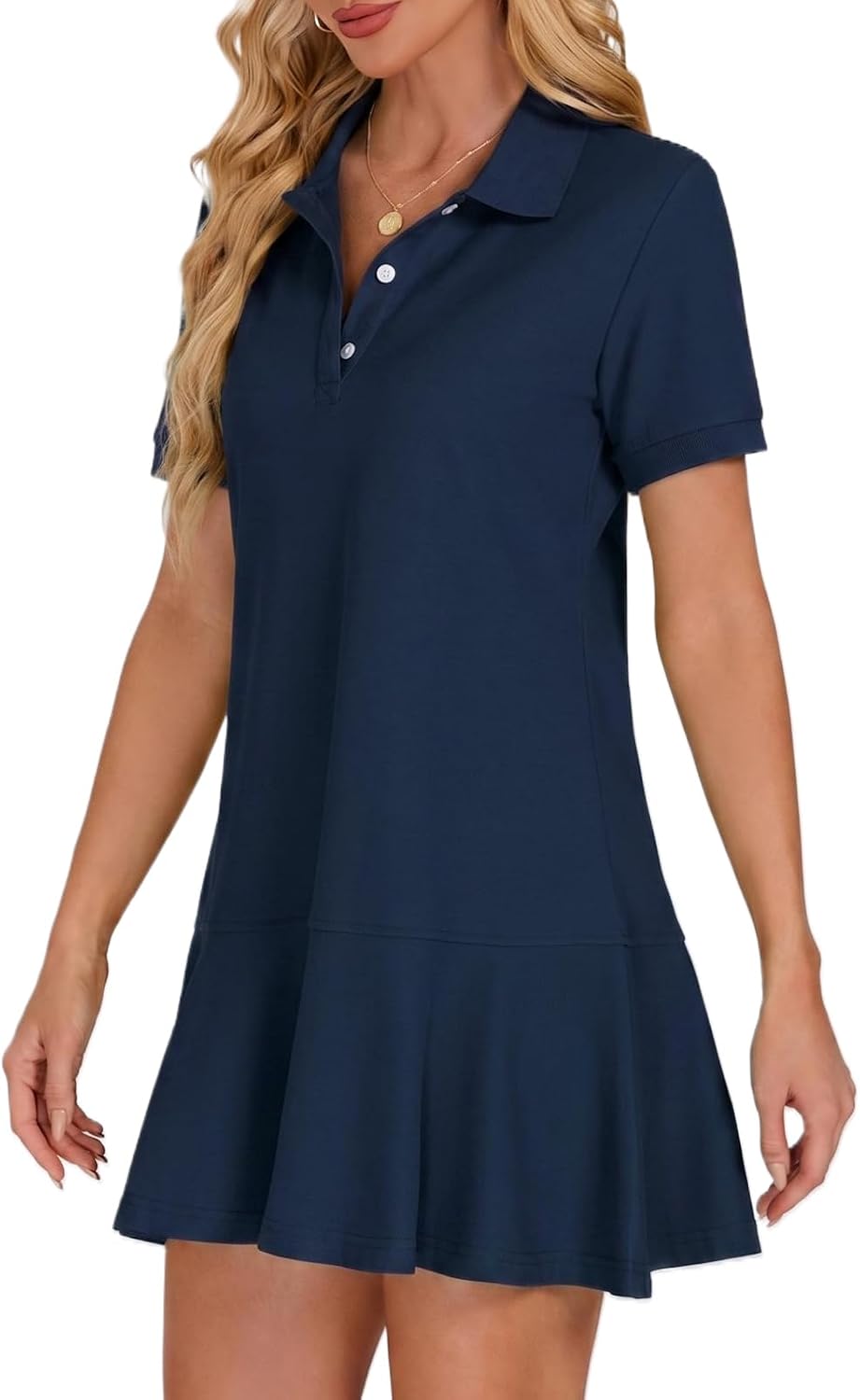 D-Sun Polo Dress for Women Short Sleeve V Neck Ruffle Hem Golf Tennis Summer Mini Shirt Dresses