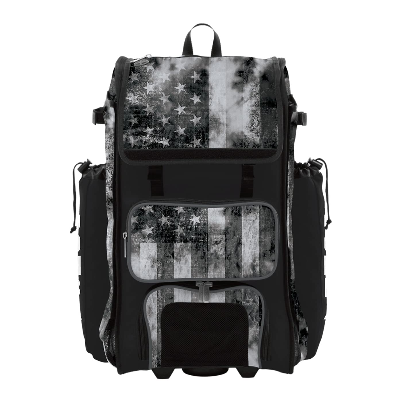 Boombah Rolling Catchers Superpack 2.0 Baseball/Softball Gear Bag - 23-1/2" x 13-1/2" x 9-1/2" - USA Old Glory Black Ops Black/Charcoal/White -