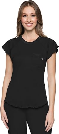 Med Couture Womens Scrub Top Short Sleeve Knit Medical Uniform T-Shirt with Chest Pocket Lettuce Edge - MC706