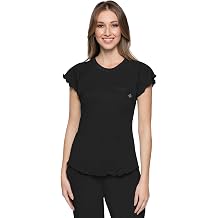 Med Couture Womens Scrub Top Short Sleeve Knit Medical Uniform T-Shirt with Chest Pocket Lettuce Edge - MC706