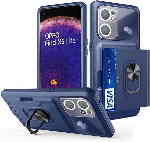 Huzhide Oppo Find X5 Lite 5G Case with Built-in Ring Kickstand, Heavy Duty Military Grade Protector Cover Anti-Scratch Shockproof Rugged Hard Tough Armor Phone Case for Oppo Find X5 Lite 5G, Blue